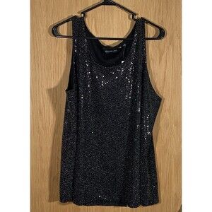 Colleen Lopez Women's 2X Sparkly Top Tank Black Metallic Sequins Cocktail Party